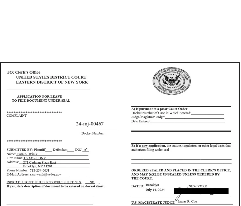 First page of the charging document